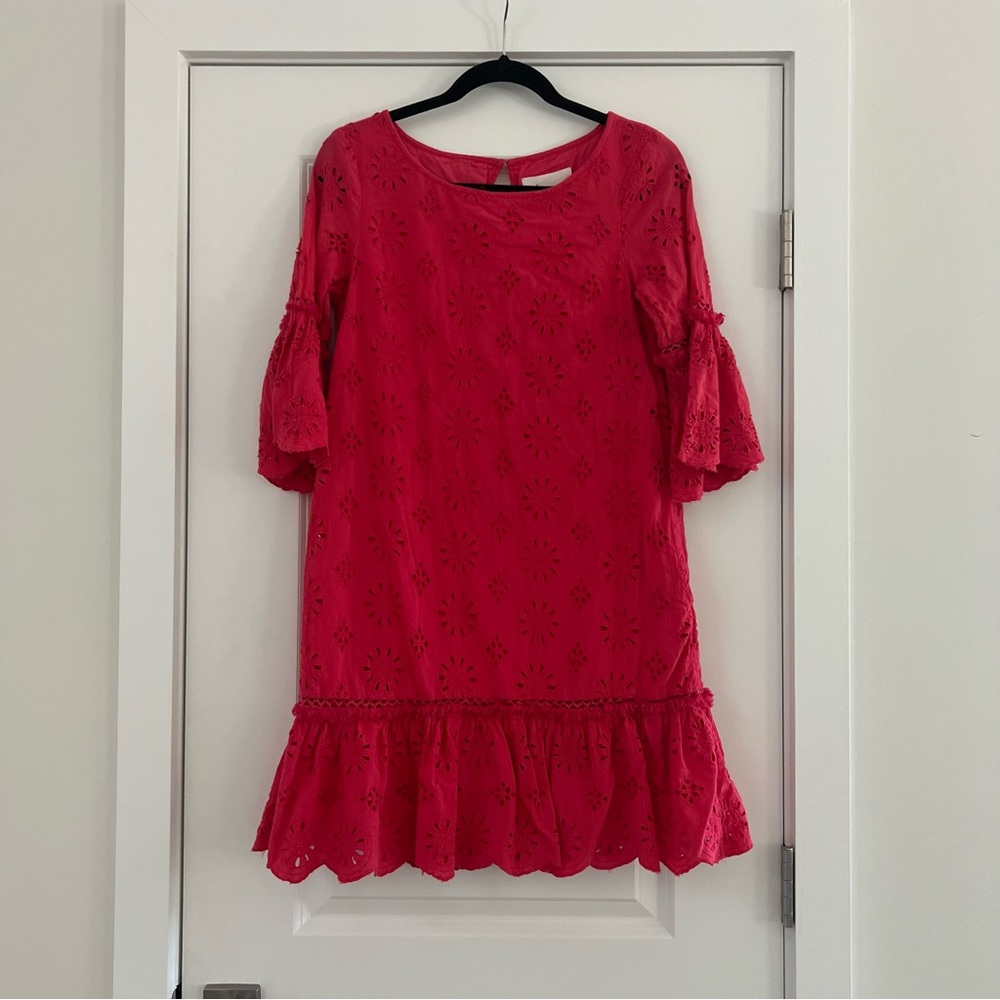 Coral Anthropologie Eyelet Dress